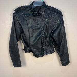 VTG Bergmans Cropped Leather Moto Jacket Buckles Zipper